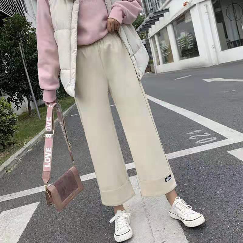 Women Wide Leg Pants Thick Wool Cloth High Waist Loose Straight Leg Pants | BigBuy360 - bigbuy360.vn