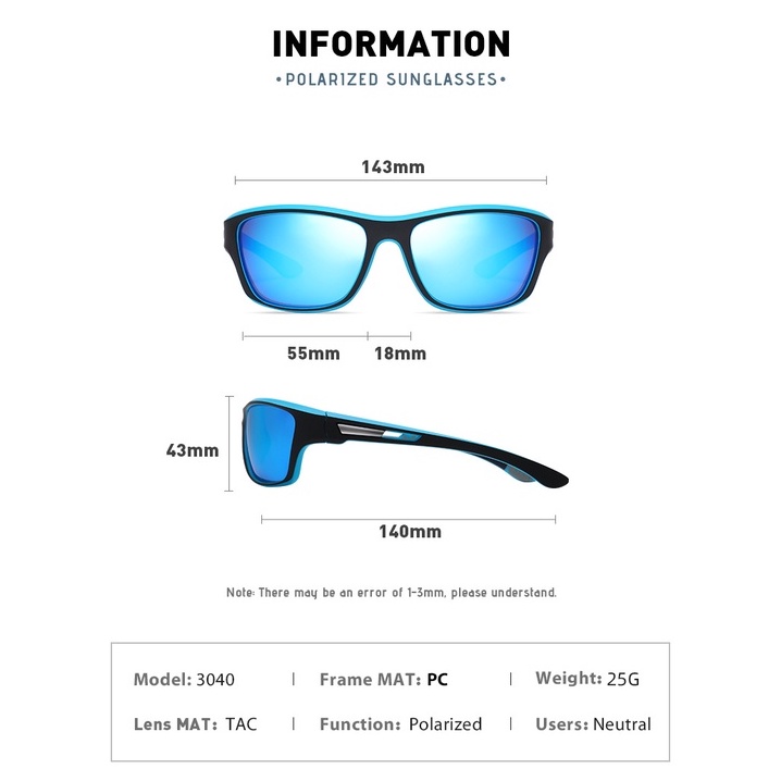 Kính Thể Thao Nam Nữ Đạp Xe, Chạy Bộ , Câu cá Mắt Kính Phân Cực Polarized Chống Chói Uv400 - Aviator 3040