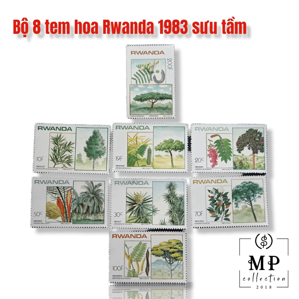 Bộ 8 tem hoa Rwanda 1983 sưu tầm