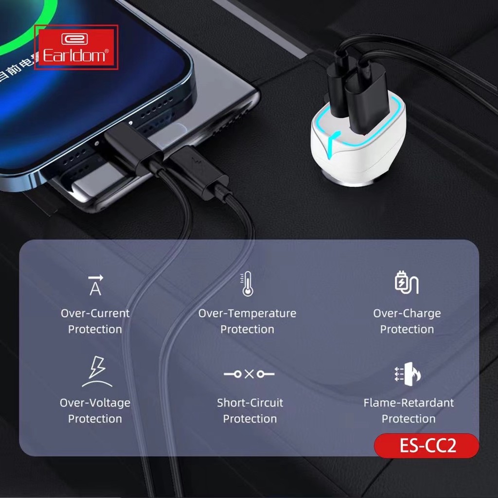 Củ sạc xe hơi cao cấp PD 20W CC2, Tẩu sạt ô tô hai cổng usb, type-C xạc nhanh Qc 3.0 - CEON Shop