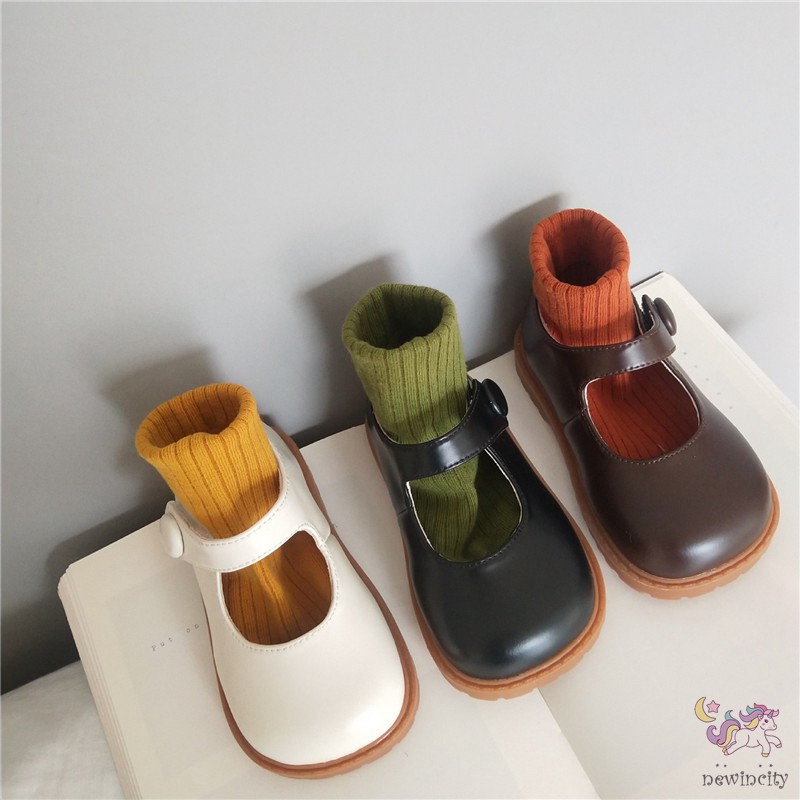 Giày da đế mềm mại phong cách Hàn Quốc retro thời trang dành cho bé gái