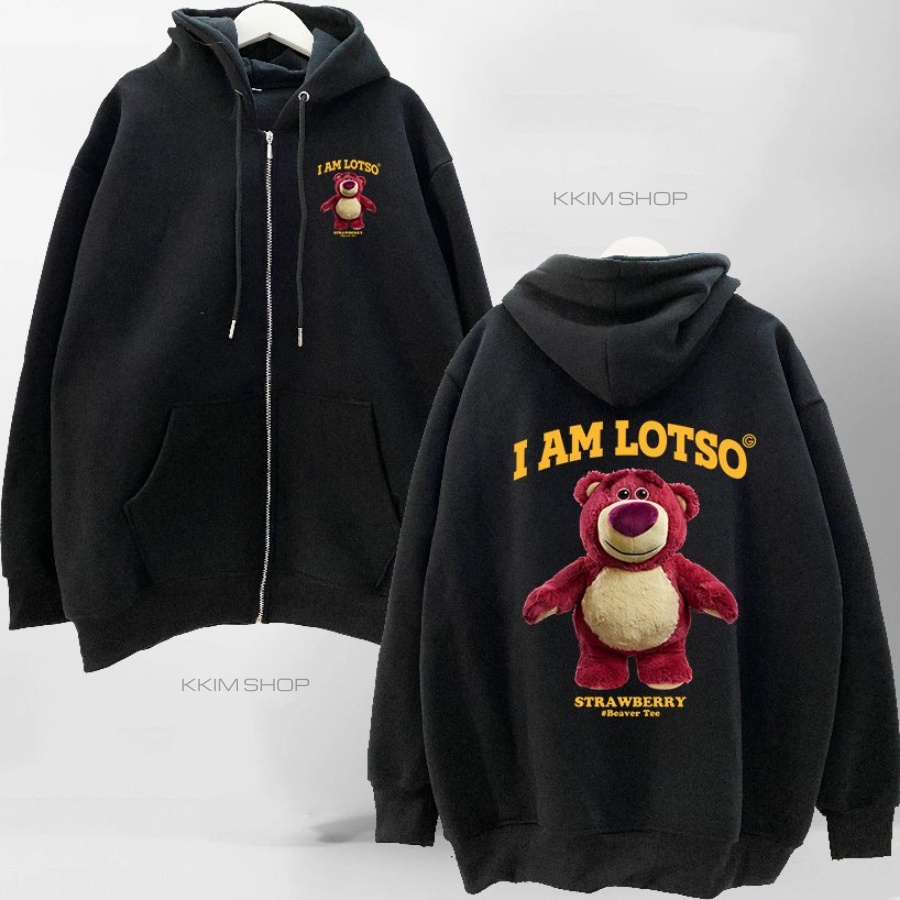 Áo Hoodie zip có khóa và không khóa I AM LOTSO GẤU , chất nỉ dày ấm mũ 2 lớp chuẩn phom, áo nỉ nam nữ