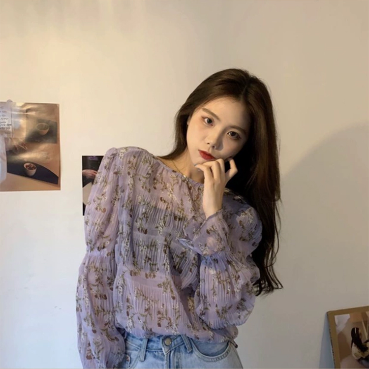 Áo sơ mi chiffon in hoa dáng rộng che khuyết điểm cho nữ