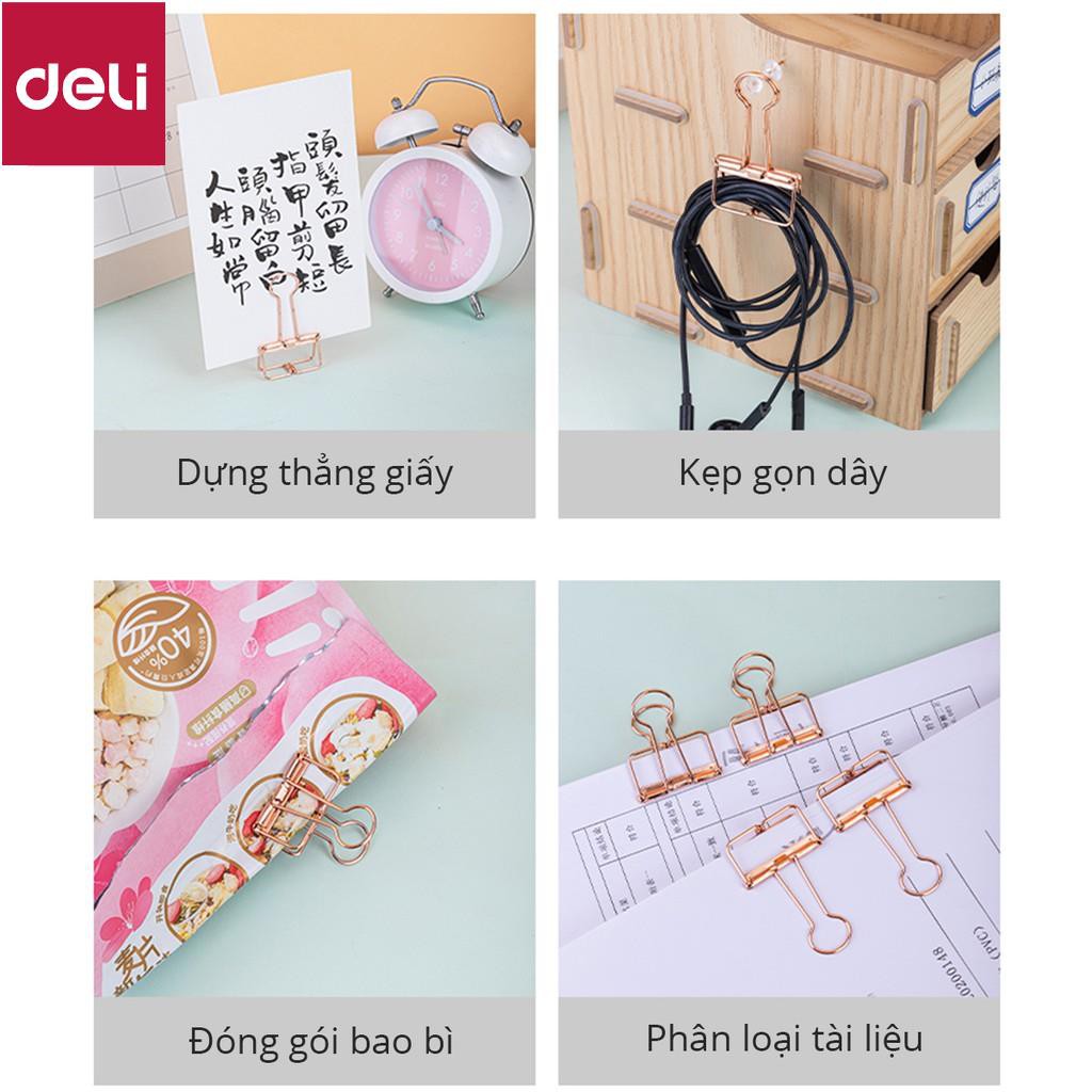 Kẹp bướm kim loại văn phòng Deli - Set 6/8 chiếc - Màu vàng hồng - 9414/9415 [Deli]