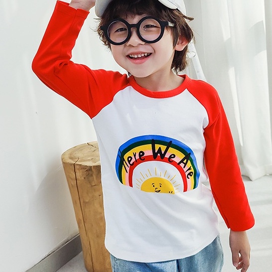 Áo Thun Tay Dài In Họa Tiết Cầu Vồng Hoạt Hình Dành Cho Trẻ Em 1-7 Tuổi