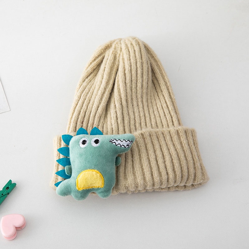 Mũ beanie Giữ Ấm Tai Chống Gió Màu Trơn Hình Khủng Long Hoạt Hình Thời Trang Thu Đông Cho Bé Trai 6-36 Tháng Tuổi