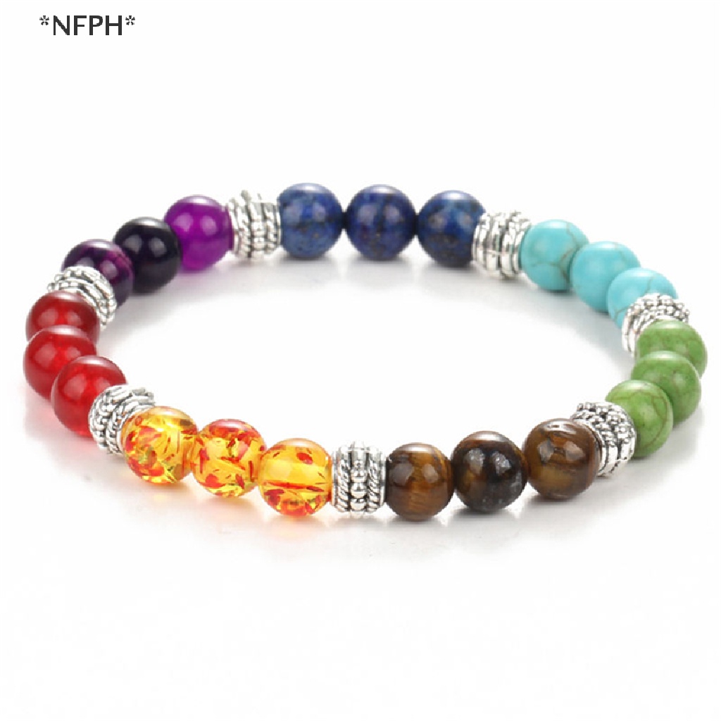 [NFPH] 1x Hot Vòng Tay Chuỗi Hạt Đá Núi Lửa Chakra 7 Viên Cầu Nguyện Cho Nữ