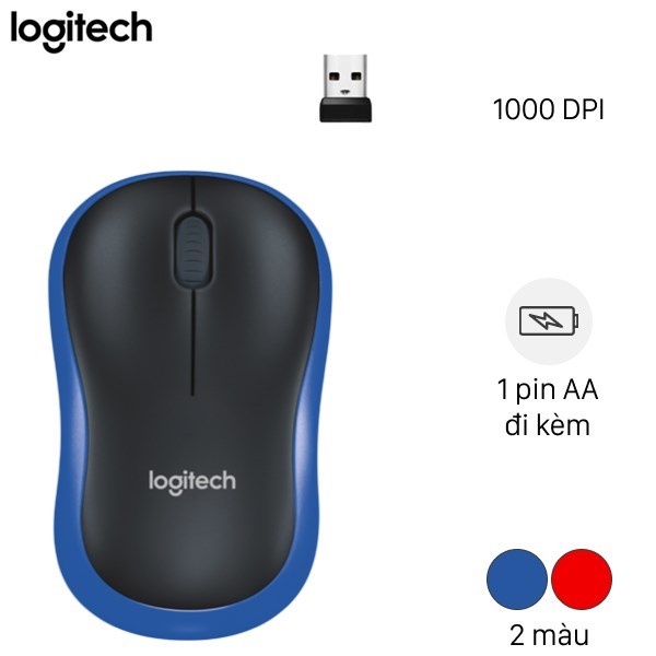 Chuột Mouse ko dây LOGITECH M185 Laser (1xAA, Công tắc)