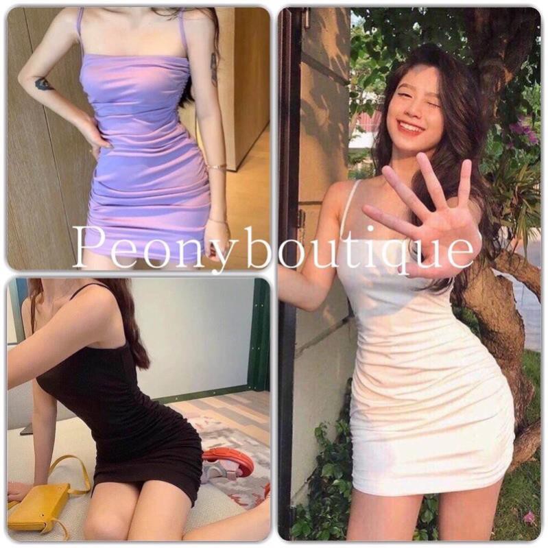 Váy Body 2 Dây Dúm Eo PEONYB Nữ [FREESHIP] 🌸 Đầm 2s trơn dáng ôm co giãn màu ĐEN | TRẮNG | TÍM Ulzzang SIÊU ĐẸP 🌸  ྇