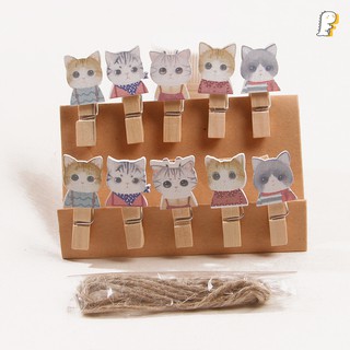 [Hàng có sẵn] Set 10 kẹp gỗ treo ảnh trang trí Mèo chibi
