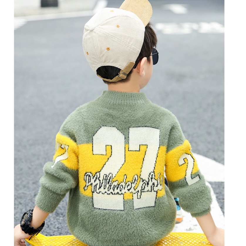 Áo len mềm mịn phối màu bé trai lớn size 14-35kg (HÀNG QCCC) AL02