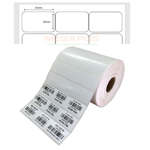 Decal nhiệt 35x22 in mã vạch 3 tem trên một hàng - 1 cuộn 50m