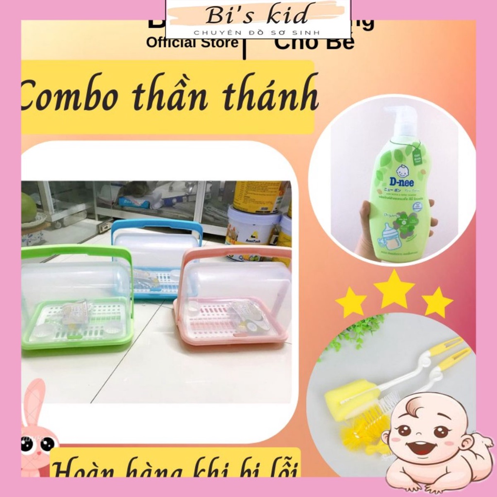 Combo 3 món cọ bình sữa + nước rửa bình dnee + bộ úp bình sữa
