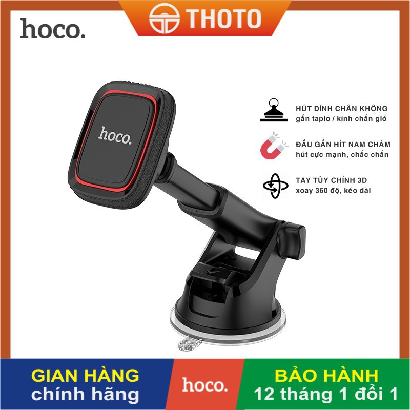 Giá đỡ điện thoại trên ô tô CHÍNH HÃNG HOCO CA42, đế hút chân không gắn taplo/kính, đầu hít nam châm cực mạnh, chắc chắn