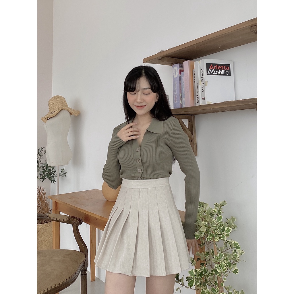 CHÂN VÁY DẠ NGẮN XẾP LY