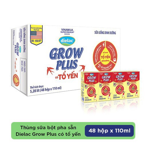 THÙNG 48 HỘP SỮA BỘT PHA SẴN DIELAC GROW PLUS CÓ TỔ YẾN 110ML