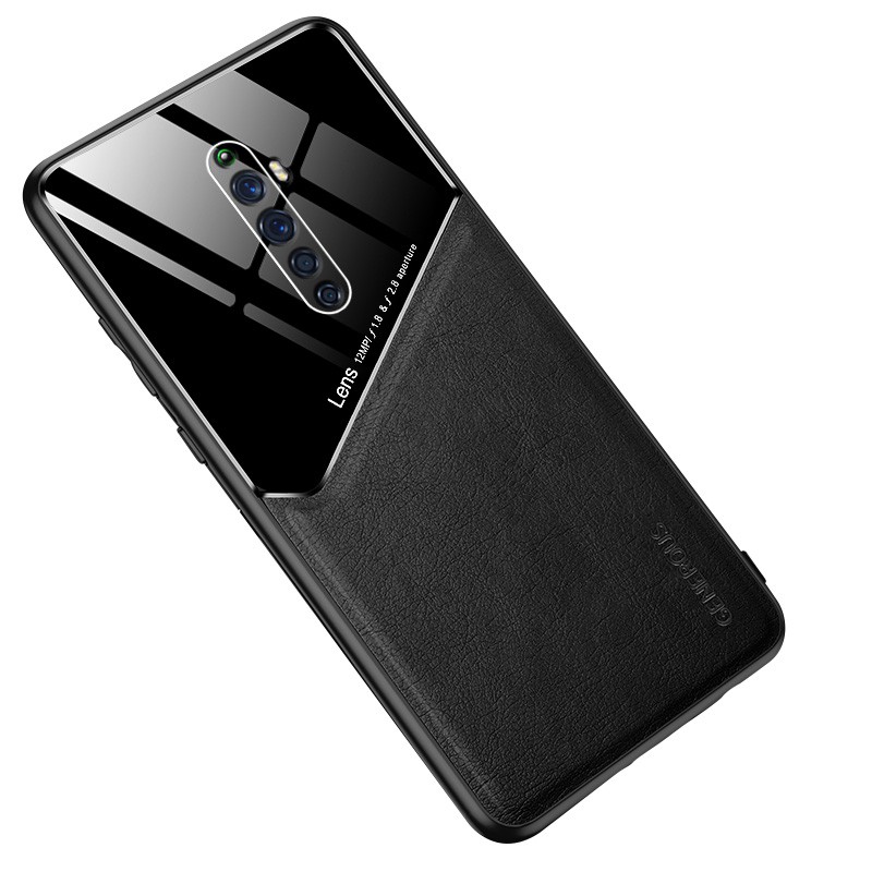 Ốp điện thoại nhựa PC cứng phối da khung kim loại nam châm gắn xe hơi thích hợp cho Oppo Reno 2 Z Reno2 Z F 2z 2f