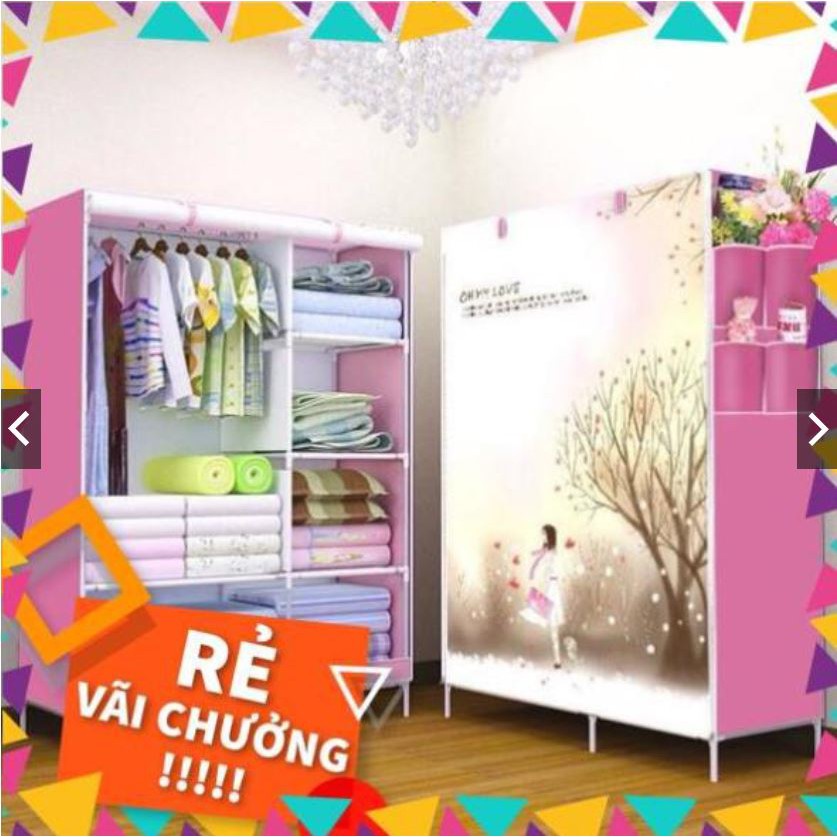 Tủ vải đựng quần áo cao cấp 3D 2 buồng 6 ngăn (họa tiết giao ngẫu nhiên)