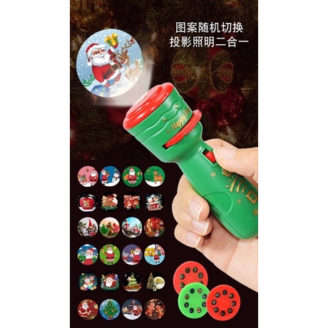 Đèn pin chiếu hình Noel cho bé, đồ chơi chiếu hình giáng sinh 3 đĩa 24 hình.