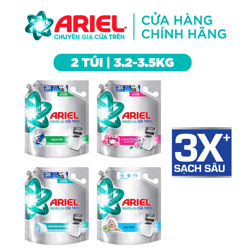Combo 2 Túi Ariel Matic Nước Giặt Cửa Trên Túi 3.5KG/ 3.2KG: Sạch Sâu Nắng Mai 3.5Kg