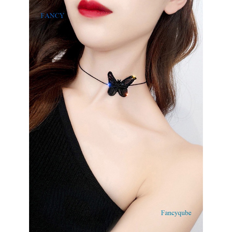 Vòng Cổ Choker Vải Tuyn Mặt Hình Bướm Trái Tim Phong Cách Cổ Điển