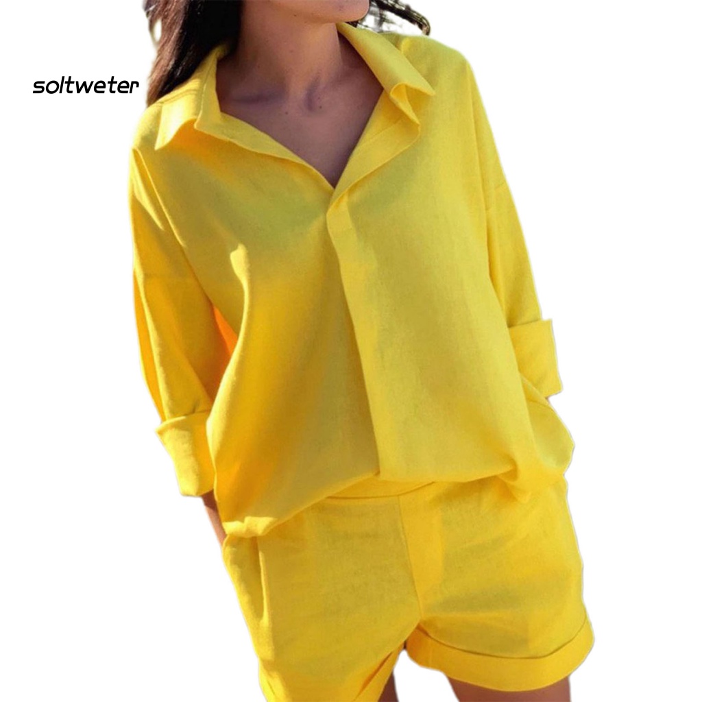 Bộ Trang Phục Gồm Áo Sơ Mi Và Quần Short Dáng Rộng Thời Trang Sành Điệu Cho Nữ