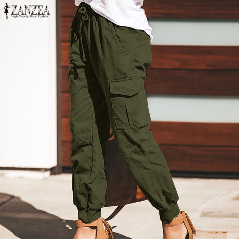 Quần Dài ZANZEA Ống Rộng Lưng Thun Thời Trang Cho Nữ