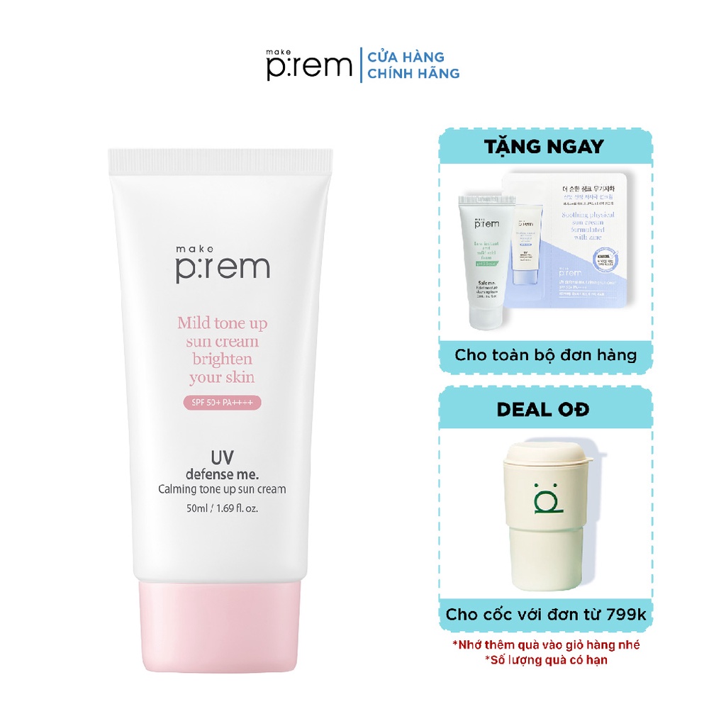 Kem Chống Nắng Vật Lý Make P:rem UV defense me. Calming tone up sun cream 50ml