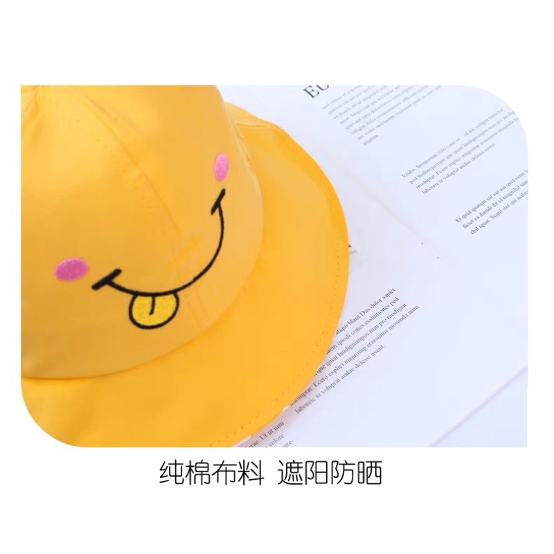 Mũ cho bé trai bé gái vành rộng thêu mèo cười tai nơ dễ thương , phù hợp 5 tháng - 4 tuổi