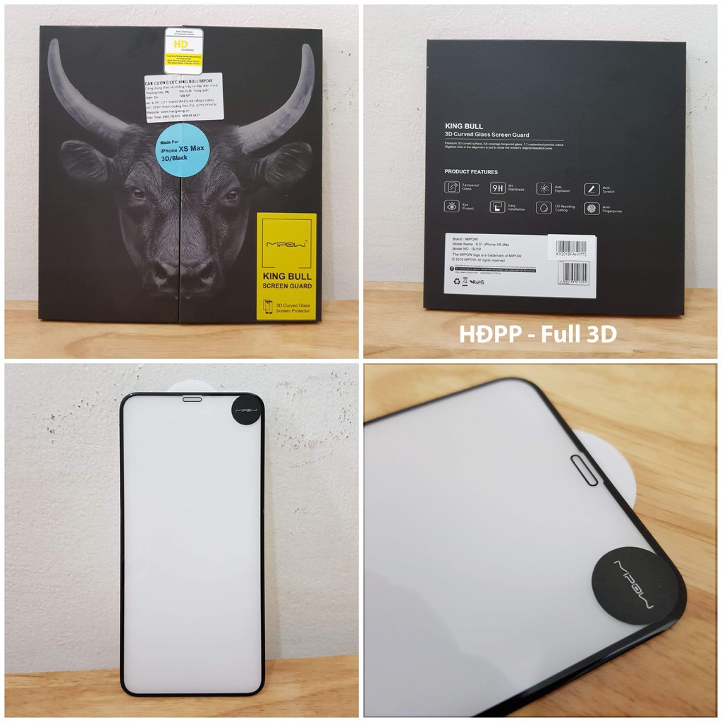 [Giá lẻ = sỉ] SIÊU KÍNH CƯỜNG LỰC IPHONE XS MAX X XS KINGBULL HÃNG MIPOW ĐẦU TRÂU