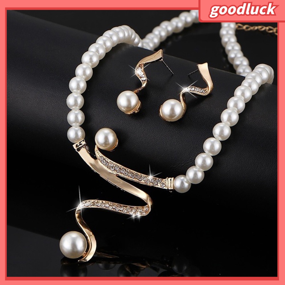 Bộ Dây Chuyền + Bông Tai Đính Đá / Ngọc Trai Nhân Tạo Xinh Xắn