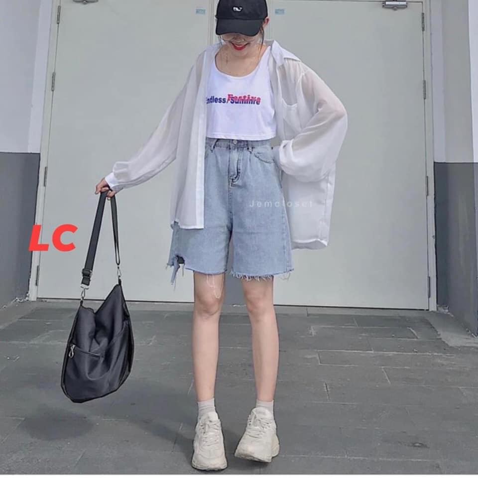 Quần ngố bò nữ tua gấu, Quần Short Jean Nữ Ống Suông