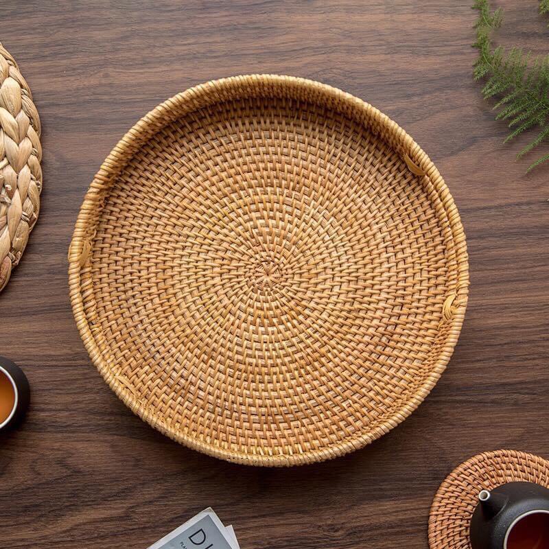 Khay mây tròn, khay đựng hoa quả, khay đựng đồ bằng mây, trang trí tiệc, decor chụp ảnh sản phẩm