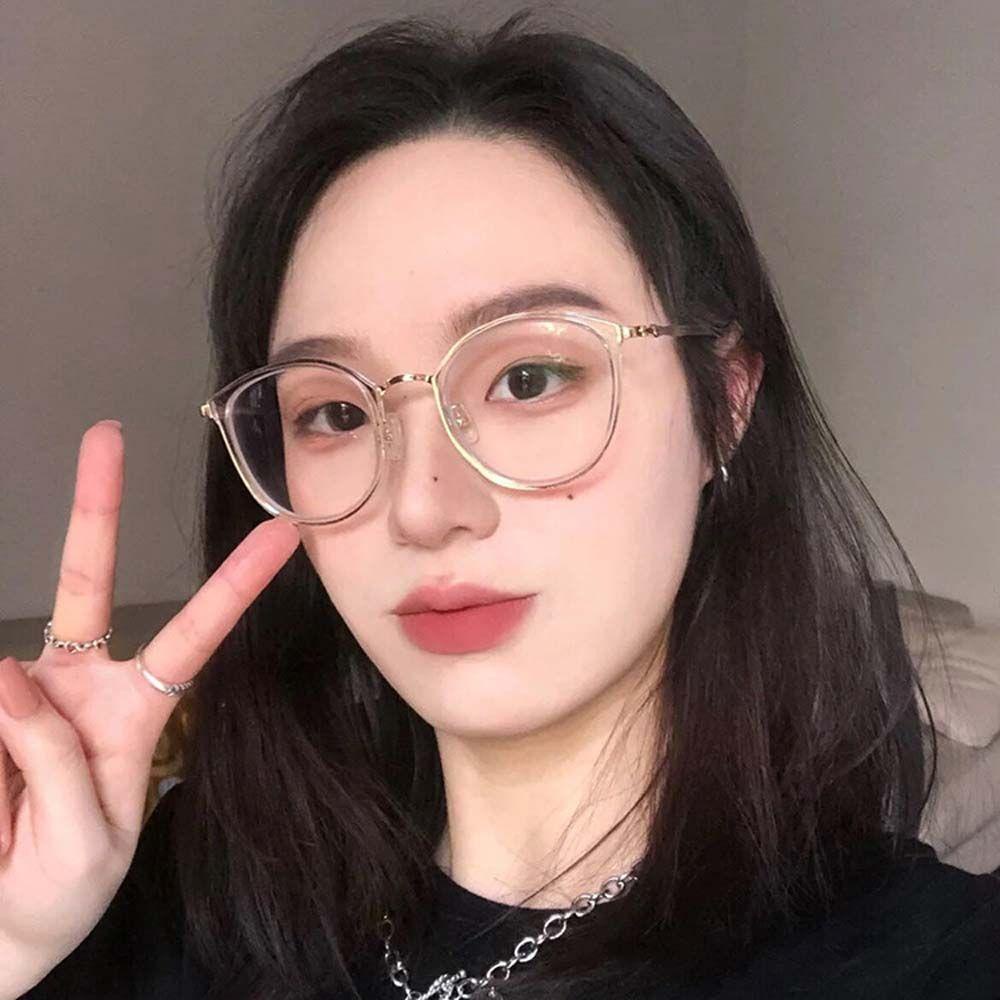 Mắt Kính Gọng Tròn Trong Suốt Chống Bức Xạ Phong Cách Hàn Quốc Dành Cho Nữ