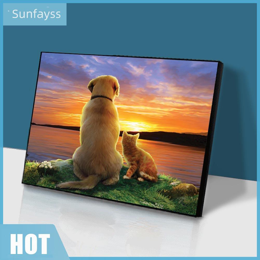 Bộ Tranh Đính Đá 5d Tự Làm Hình Chú Chó Mèo Đáng Yêu