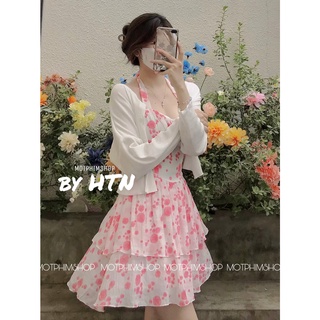 ĐẦM HOA HỒNG + CARDIGAN