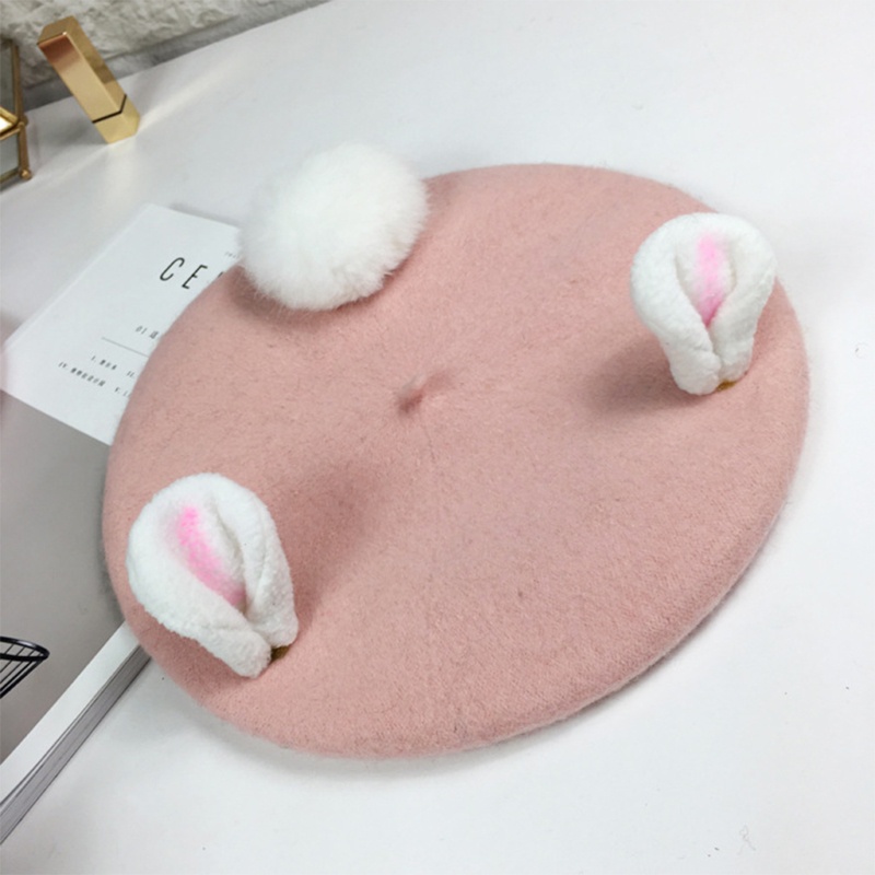 Mũ Beret Len Hình Tai Thỏ Nhỏ Dễ Thương Thời Trang Thu Đông Cho Nữ