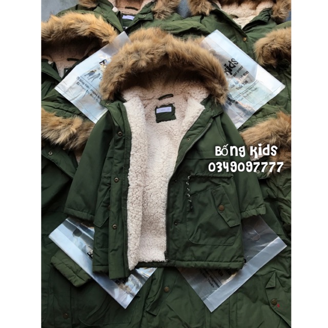 Áo Parka Bé Gái Xanh Khaki Lót Cừu MG