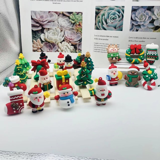 Mô hình cây thông Noel, ông già Santa, người tuyết, làm móc khóa, trang trí tiểu cảnh, terrarium, DIY
