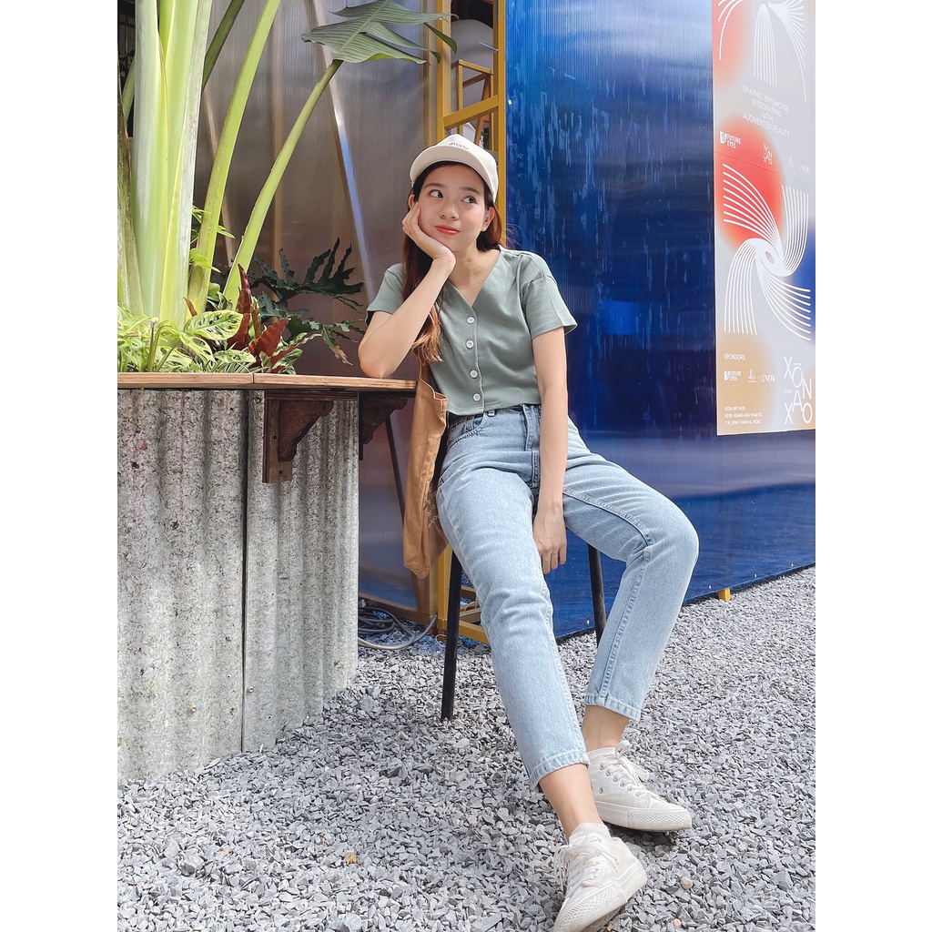 Quần Baggy Jeans Nữ Lưng Cao Màu Xanh Sáng LDB-101