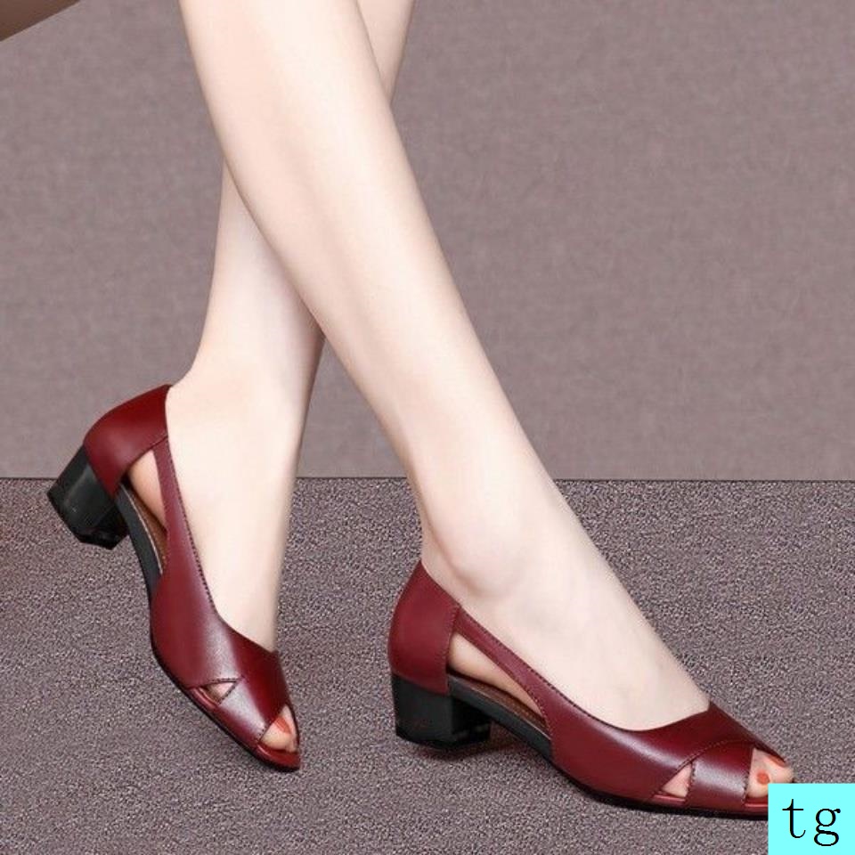 Giày Sandal Da Thật Gót Thấp Hở Mũi Thời Trang Mùa Hè 2021 Cho Nữ