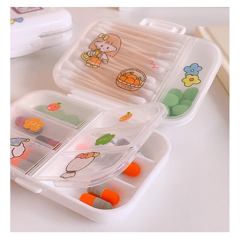 Hộp Nhựa Đựng Đồ Cá Nhân Mini Có Nắp, Hộp Nhựa Đựng Thuốc Y Tế Xinh Xắn Dễ Thương Tặng Hình Dán