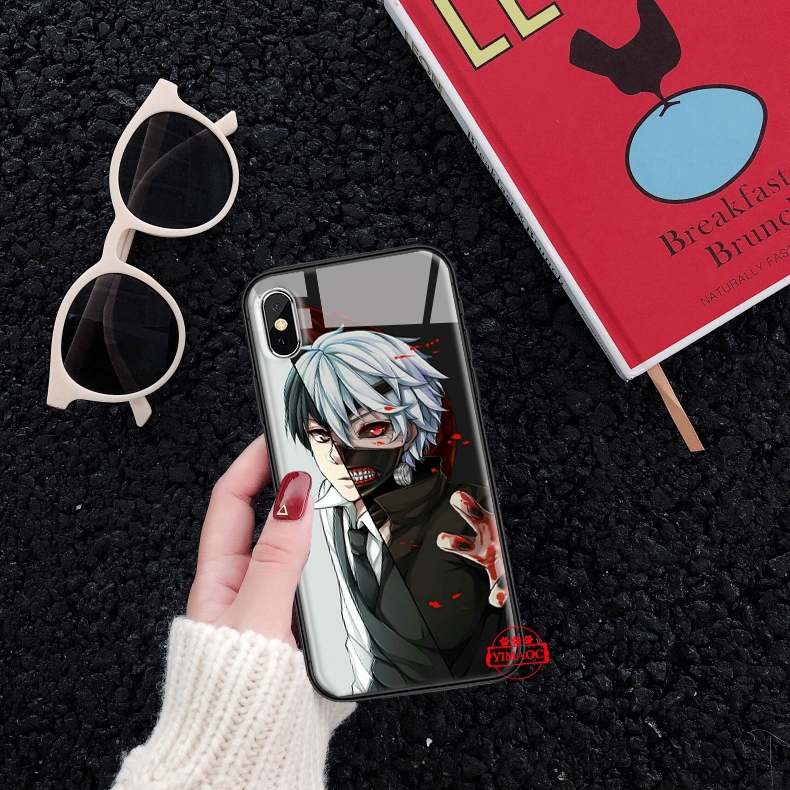 Ốp điện thoại mặt kính in họa tiết hoạt hình Tokyo Ghoul cho iPhone XS Max XR X 11 Pro 7 8 6 6S Plus