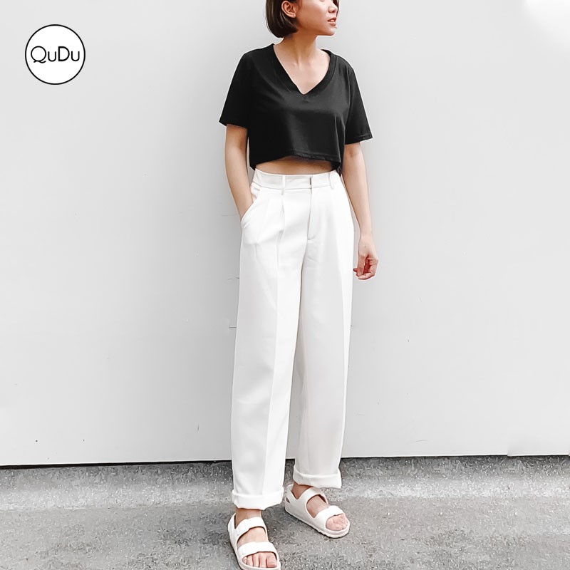 💞Best Seller QuDu🔥Quần Tây Nữ Lưng Cao Ống Rộng, Dáng Suông Dài Vải Tuyết Mưa Màu Đen Hàng Thiết Kế Việt Nam | BigBuy360 - bigbuy360.vn