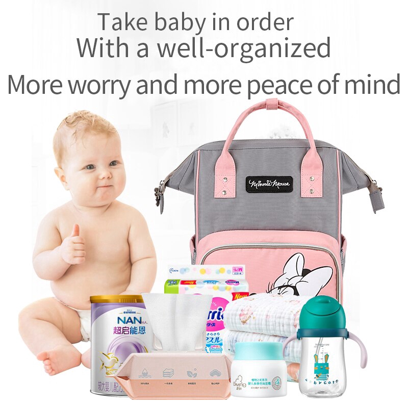 DISNEY Ba Lô Đựng Tã Em Bé Đa Năng Họa Tiết Chuột Mickey Minnie Dành Cho Mẹ Bỉm Sữa