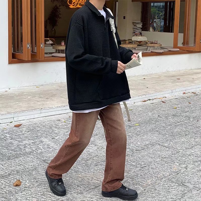 Áo Khoác Nam Cổ Đứng Màu Trơn Phong Cách Hàn Quốc