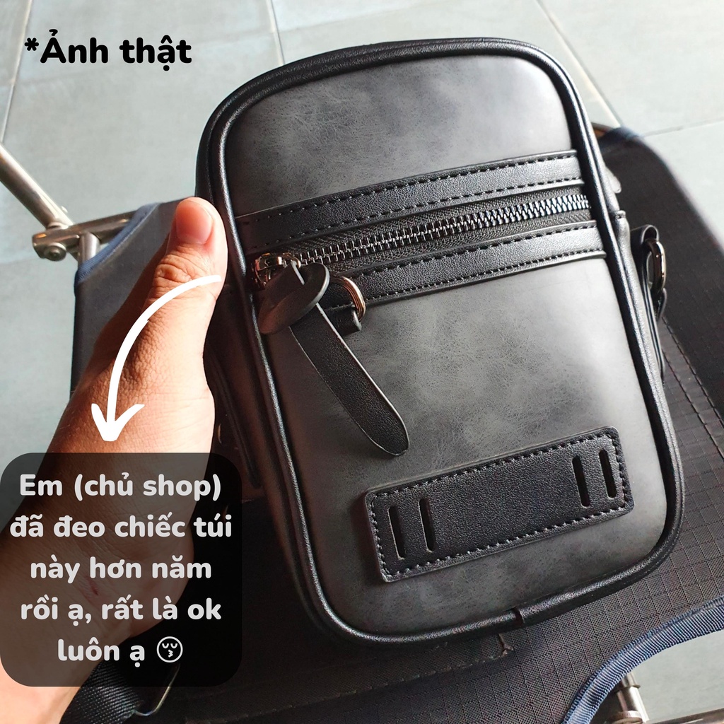 Túi Đeo Chéo Nam Da Pu Nhỏ Gọn Trẻ Trung, Da Loại Xịn 2 Màu Đen Và Xám - The Black Box