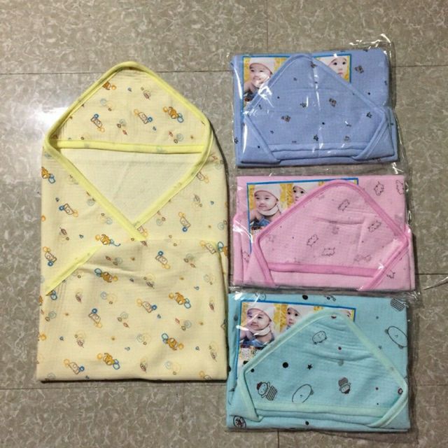 Chăn ủ trần bông có mũ cho bé sơ sinh mùa xuân hè thu