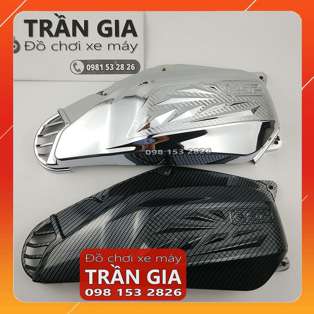 Chụp bầu gió xe Sh Mode 2013-2014-2015-2016-2017-2018-2019 ốp pô e lọc gió Sh Mo nữ cacbon xi inox -phụ kiện trang trí