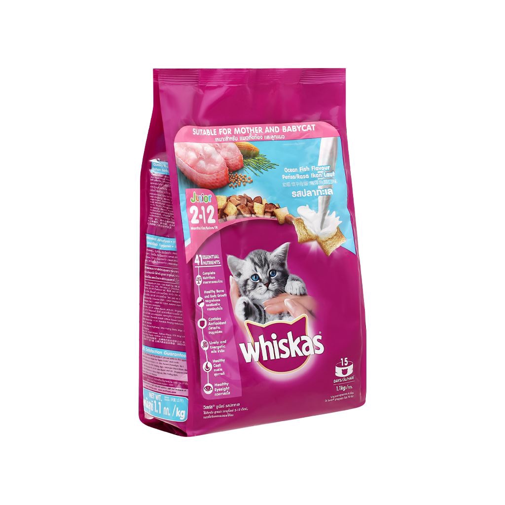 Thức ăn cho mèo con Whiskas vị cá biển túi 1.1kg
